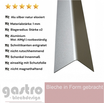 Wandschutz Kantenschutz Aluminium silber eloxiert 1,0 mm – glatte Oberfläche